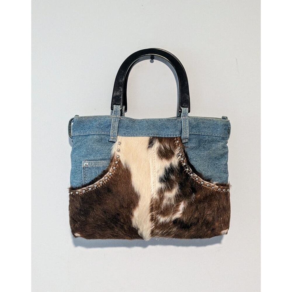 Vintage Denim Saddlebarn Brown Cowhide Handbag